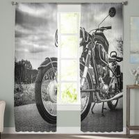 Motorcycle On The Road Vintage Sheer Curtains For Living Room Bedroom Kitchen Chiffon Tulle Curtains Home Hotel Coffee Decor