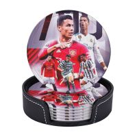 Cristiano Ronaldo Coasters,ที่รองแก้วหนัง6ชิ้นพร้อมที่วางปกป้องเฟอร์นิเจอร์จากรอยน้ำรอยขีดข่วนและความเสียหาย