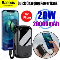 Baseus Power Bank 20000mAh Fast Charging with Built-in Cable LED Mirror Digital Display Battery Capacity 5A 20W for IPhone