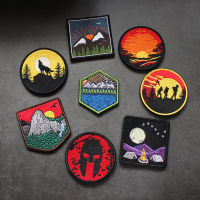 【Customized 】 All-terrain mountains sunrise Tai Chi landscape Wolf Spartan 3D Embroidery Patch BadgesEmblem Decorative For Jackets Jeans Backpack