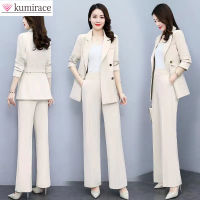 Korean Version High Sense Temperament Professional Suit Elegant Woman  Spring New Style Suit Wide Leg Pants Two-piece Set