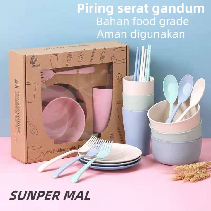 Mangkok Piring Set Souvenir Wheat Straw Cutlery Set 6 In 1 Set Makan ...