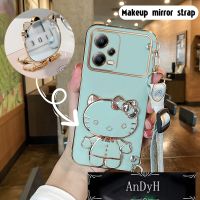 AnDyH Long Lanyard Casing For POCO X5 PRO 5G 2023 POCO X5 phone case Hello Kitty Makeup Mirror Stand