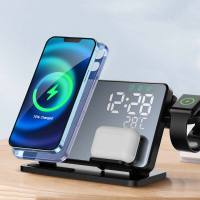 Wireless Charger 3 in 1 For iPhone 14/13 Pro Max Qi Fast Charging Stand With Alarm Clock For Apple Watch 8/7 Charger Station