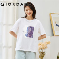 GIORDANO HuangShouYi Series Women T-Shirts Casual Printed Graphic Crewneck Tee Summer Short Sleeves 100% Cotton Tops 99391196