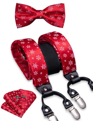 สีแดงคริสต์มาสบุรุษ Suspenders โบว์ผูกกระดุมข้อมือชุดเกล็ดหิมะปรับโลหะคลิปกางเกงกางเกงยีนส์ Y กลับแขวนยืดหยุ่นจัดฟัน