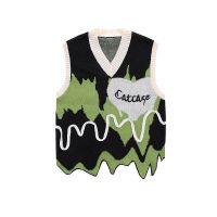 ；【‘；- Women Men Oversized Harajuku Black Green Colorblock Retro Knitted Ugly Sleeveless Sweater Jumper Sweater Vest Y2K Aesthetic