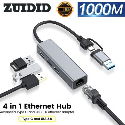 ZUIDID USB C อะแดปเตอร์อีเทอร์เน็ต1000Mbps ฮับ USB3.0การ์ดเน็ตเวิร์ก RJ45 Lan สำหรับแล็ปท็อป PC Lenovo กล่อง Mi ฮับ USB-C Macbook