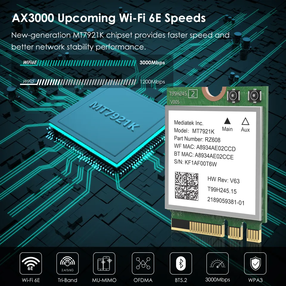 OKN WiFi 6 AX200 Carte WiFi 802.11ax 2400 Mbps 5 GHz et 574 Mbps 2