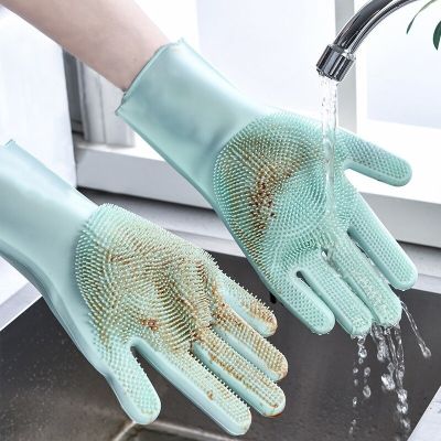 1Pair Silicone Cleaning Gloves Kitchen Silicone Dish Washing Glove for Household Scrubber Rubber Kitchen Clean Tool Safety Gloves