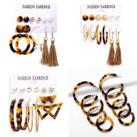 IF ME New Fashion Acrylic Leopard Print Drop Earrings Women Large Vintage Geometric Round Tassel Pearl Earring Set Jewelry 2019