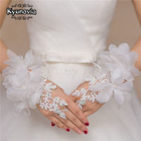 【In Stock】 zohwhk Kyunovia ถุงมือสำหรับงานพรอมตอนเย็นสีขาวสีแดงหรูหราสไตล์ดอกไม้ประดับตกแต่งดีไซน์สั้น D79ถุงมือแต่งงานเจ้าสาว