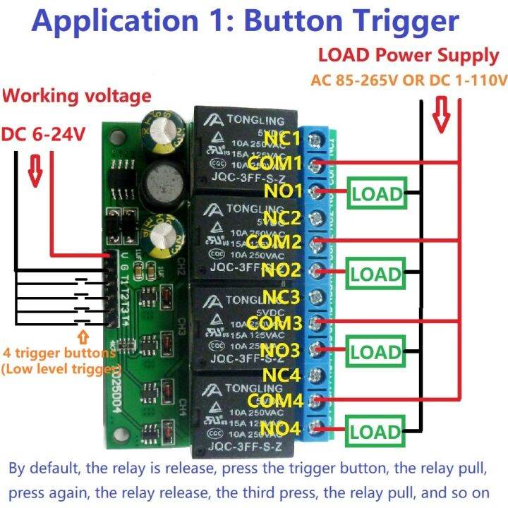 4ch Dc 6v-24v Flip-Flop Latch Relay Module Bistable Self-Locking ...