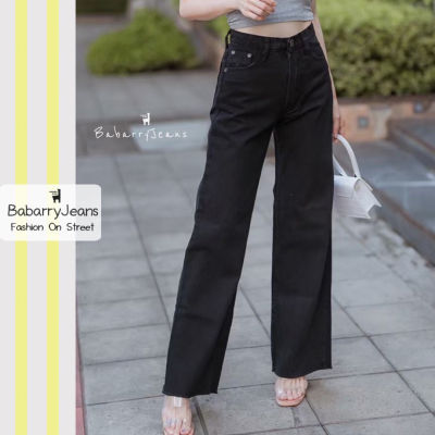 [พร้อมส่ง] BabarryJeans มีบิ๊กไซส์ S-5XL ยีนส์ทรงกระบอก ขาตรง ปลายตัด วินเทจ เอวสูง ผ้ายีนส์ไม่ยืด (Original) สีดำซุปเปอร์แบล็ค