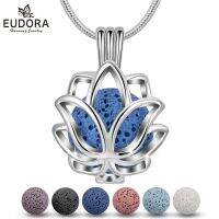 {Match maker}} EUDORA 14มม. Lotus Blossom Lockets จี้ Aromatherapy Locket Diffuser สร้อยคอ Fit Volcanic Lava Stone Ball เครื่องประดับ Fine K325