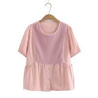 【มีไซส์ใหญ่】Plus Size Womens Patchwork Pink White Shirts Ladies Office-wear Fashion Female Tops