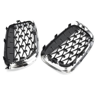 2PCS Set Front Kidney Grilles Diamond Meteor Style Chrome Fits for X3 X4 F25 F26 14-18