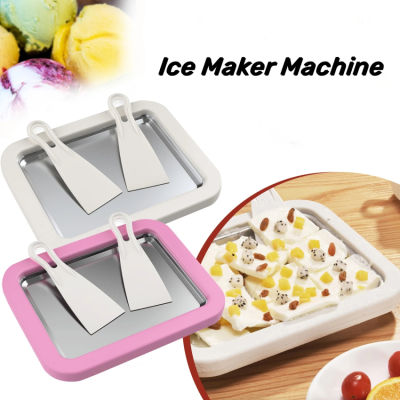เครื่องทำครีมน้ำแข็งถาดลูกกลิ้งทำไอศกรีมสำเร็จรูปพร้อมที่ขูด2ชิ้นเครื่อง Gorengan เย็นอเนกประสงค์ถาดน้ำแข็งโยเกิร์ตกระทะครัวเรือนทอด