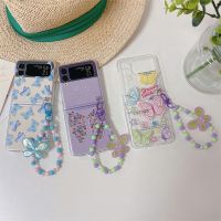 เคสโทรศัพท์สร้อยคอรูปผีเสื้อการ์ตูนสำหรับ Samsung Galaxy Z Z Flip 3 4 5G เคส ZFlip4 ZFlip3พลาสติกแข็งกันกระแทกฝาหลัง