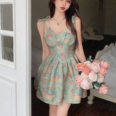 【HOT】♂✸❆ MEXZT Sleeveless Print Waist A Backless Spaghetti Vestidos