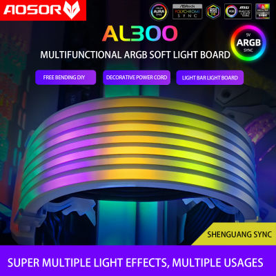 COOLMOON AOSOR โคมไฟที่มีความยืดหยุ่นแถบ PC แสงไฟที่มีความยืดหยุ่นไฟ LED 5โวลต์ ARGB Aura ซิงค์ที่มีความยืดหยุ่นหลอดไฟ LED Strip Bendable DIY สำหรับ8จุดกราฟิกการ์ด