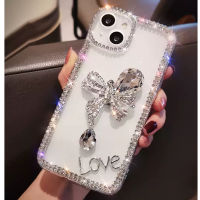 Glitter Blingเพชร 3D Love Bowเคสโทรศัพท์สำหรับiPhone 13 14 Pro Max 11 12 X XS XR 7 8 Plus SE2 ฝาครอบคริสตัลด้านหลัง