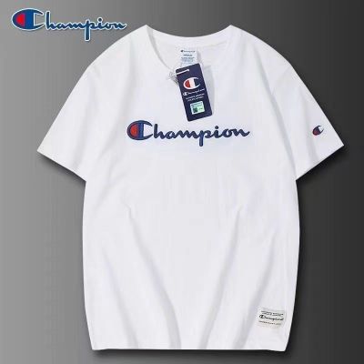 ChampionSEเสื้อยืดแขนสั้นชายและเสื้อผู้หญิงคอกลมทรงหลวมปักเสื้อคอตตอนแบบดั้งเดิมเสื้อคู่รัก