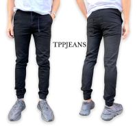 TPPJEANS BLACK JOGGER PANTS กางเกงยีนส์จ็อกเกอร์ สีดำ ผ้ายืด สวมใส่สบาย เอวยางมีเชือก ซิปหน้า Size 28-54 รับชำระปลายทาง มีไซส์ใหญ่