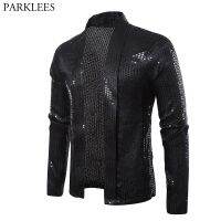 Black Sequins Street Cardigan Blazer Men Disco Dancer Club Party Blazer Jacket Male Casual Hip Hop Swag Clothes for Hipster Men