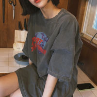 Letter Graphic Loose Tee Shirt Women Summer O Neck Short Sleeve Cotton Cozy T Shirt Vintage Casual Oversize TShirt Tops