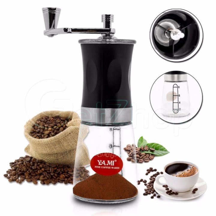 CFA เครื่องบดกาแฟ Getservice    YAMI Coffee Grinders Glass แบบมือหมุน - (Black)etservice    YAMI Cof เครื่องบดเมล็ดกาแฟ