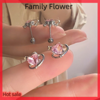 Family Flower Flash Sale ต่างหูหมุดเกลียวรูปหัวใจและเพทาย1คู่สำหรับผู้หญิงงานเลี้ยงใหม่ของขวัญเครื่องประดับที่ดี