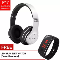 P47 Wireless Headphones หูฟังบลูทูธไร้สาย คมชัดพลังขับขนาดใหญ่ สะใจ รับสายสนทนา เพิ่ม SD Card ได้ด้วย(ฟรี นาฬิกา LED)