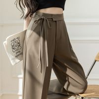 ❈ Straight-leg lace-up suit pants for women in autumn small high-waisted wide-leg pants 2023 new style suit pants casual pants