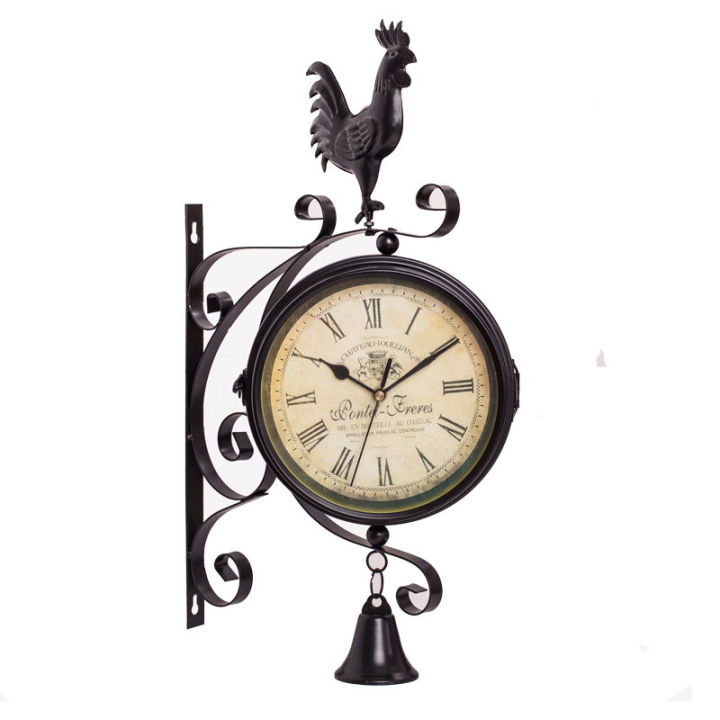 นาฬิกาติดผนังบ้านศิลปะจากโลหะเก๋ไก๋สไตล์ยุโรปพร้อมช่องนาฬิกาสองด้าน