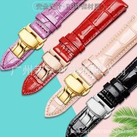 【Hot Sale】 surface butterfly buckle genuine leather strap womens patent top layer cowhide automatic waterproof bracelet 16