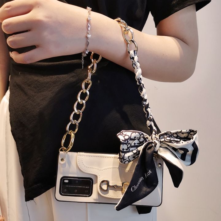 high-end-bag-phone-case-anti-lost-sling-lanyard-key-mobile-phone-lanyard-silk-scarf-hand-hanging-chain-braided-bow-metal-pendant