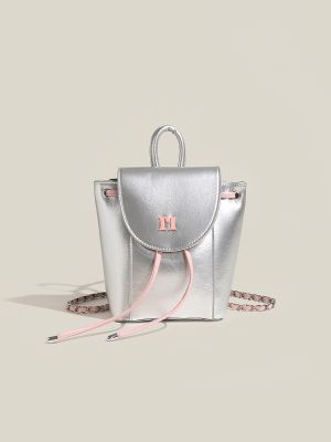 ∋✌✜ Ballet limited powder silver color backpack female bark profiling chain bag mini backpack design niche