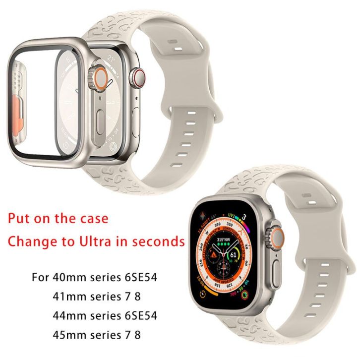 เคส-สายสำหรับสายคาด-apple-watch-44มม-40มม-45มม-41มม-38มม-42มม-สร้อยข้อมือซิลิโคนแกะสลักเสือดาว-iwatch-7-se-4-5-6-8-3-2-1เปลี่ยนเป็น49มม