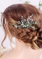 Green Rhinestones Bridal Hair Comb Wedding Silver Hair Jewelry Hair piece Prom and Party Hair Accessories for Women
