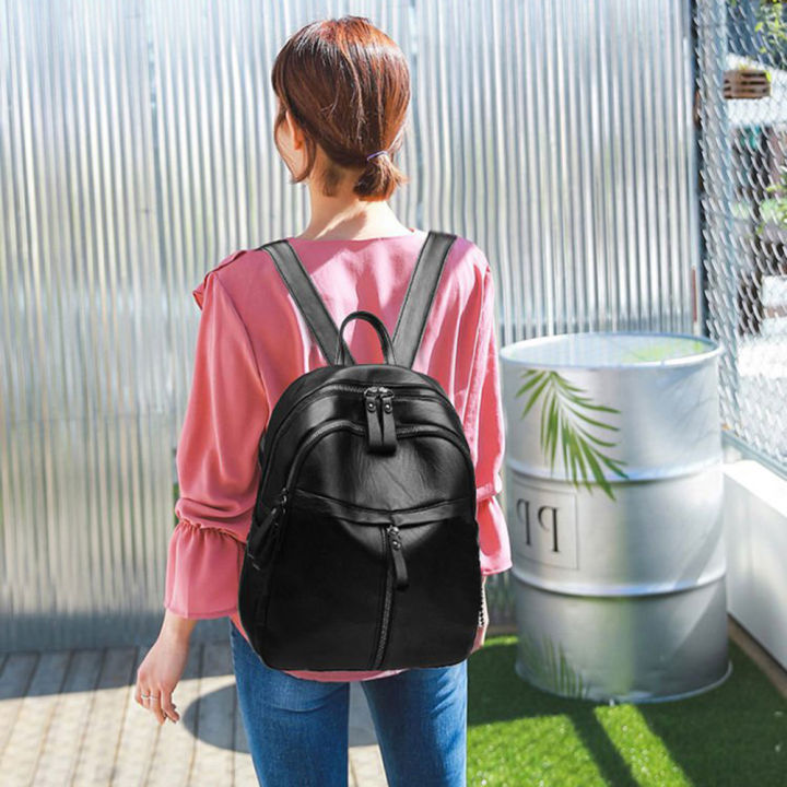 จัดส่งเร็ว-สีทึบ-pu-แนววินเทจกระเป๋าเป้สะพายหลังเดินทางหญิงกระเป๋านักเรียนความจุเยอะ