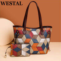 WESTAL Luxury Designer กระเป๋าถือ Tote กระเป๋าผู้หญิง Big Artificce หนัง Vintage กระเป๋าถือสำหรับแล็ปท็อป Casual Shopper กระเป๋า940