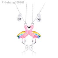 2Pcs/Set Fashion Trendy Best Friend Necklace Neon Flamingo Colorful Enamel Pendant BFF Magnetic Necklace for Men Women Couple