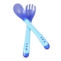 1 Set Baby Feeding Tableware Temperature Sensing Silicone Spoon Fork Dinnerware Cutlery Utensils Solid Feeding Newborn Training Bowl Fork Spoon Sets