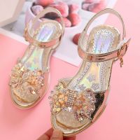 Girls Sandals 2023 Summer New Childrens Princess Rhinestone Bow Fashion Girl Student Baby Dance Sandals