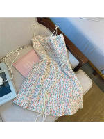 New Women Aesthetic Spaghetti Strap Pleated Dress Flower Print Summer y Korean Fashion Slash Neck Mini Design Ins Street