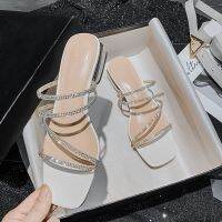 2023 Summer High Heel Womens Sandals Fashion Strappy Rhinestones Design Princess Girls Shoes Large Size Slippers Zapatos Mujer