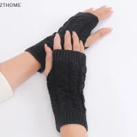 ZTHOME ถุงมือครึ่งนิ้วใหม่หญิงฤดูใบไม้ร่วงฤดูหนาวขนสัตว์เทียมอบอุ่นไร้นิ้วสำหรับนักเรียนสัมผัสหน้าจอหนาสายรัดข้อมือถัก