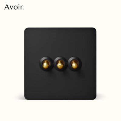 Avoir Retro Light Switch Gold Lever Wall Power Socket Black Stainless Steel Panel Dual Usb Type-c Port Outlet EU French UK Plugs