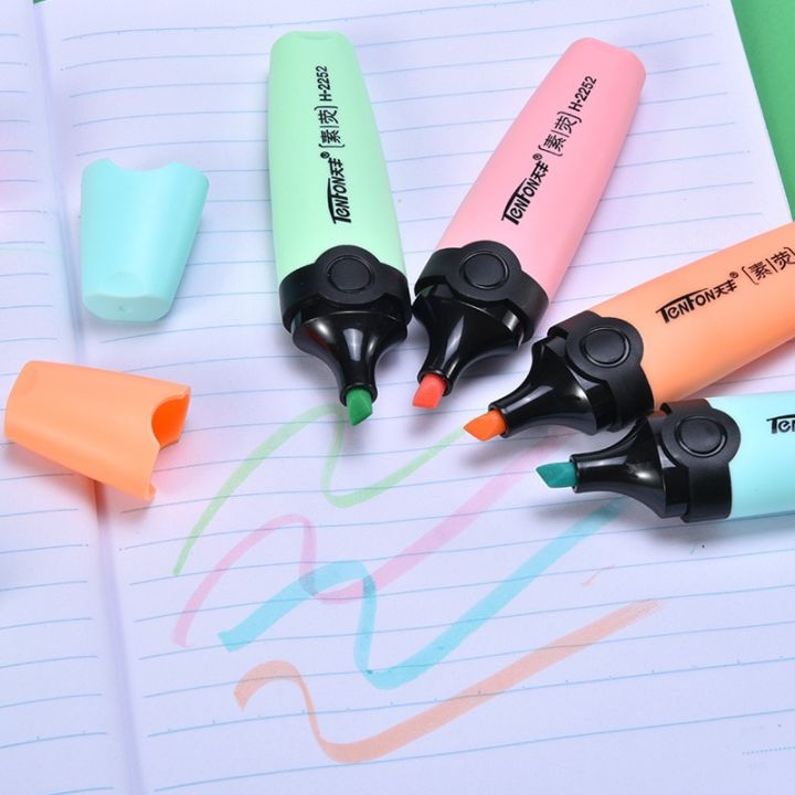 6ชิ้น-เซ็ตสีพาสเทลแบนสีหลอดไฟหน้าเดียวปากกาเน้นข้อความปากกาเรืองแสงเฉียงสำหรับของขวัญโรงเรียนเครื่องเขียน
